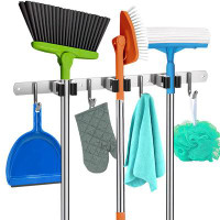 WFX Utility™ Mop And Broom Holder Wall Mount – Heavy-Duty Broom Closet Organizer For Garage, Kitchen, Laundry Organizati