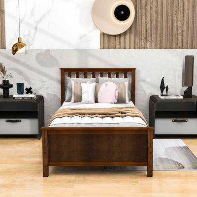 Harriet Bee Base de lit plateforme simple en bois avec tête de lit in Beds & Mattresses in Québec