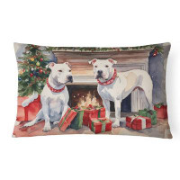 The Holiday Aisle® White Pit Bull Terrier Christmas Fabric Decorative Pillow