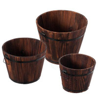 Gardenised Whiskey Wooden 3-Piece Barrel Planter Set