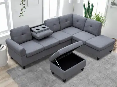 Promotion Sale!! Grey Sectional Sofa with Ottoman and 2-Free Modern Toss pillow with couch for $899