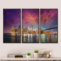 Ebern Designs New York Manhattan Skyline With Clouds - Cityscape Framed Canvas Wall Art Set Of 3