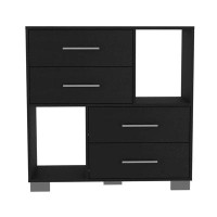 ZeaZu 35" Black Manufactured Wood Four Drawer Dresser With Cubes
