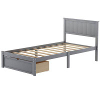Red Barrel Studio Twin Size Wooden Platform Bed With Under-Bed Drawer