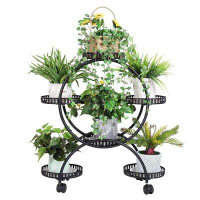 Canora Grey Rolling Round Multi Tier Plant Stand Metal Flower Display Rack