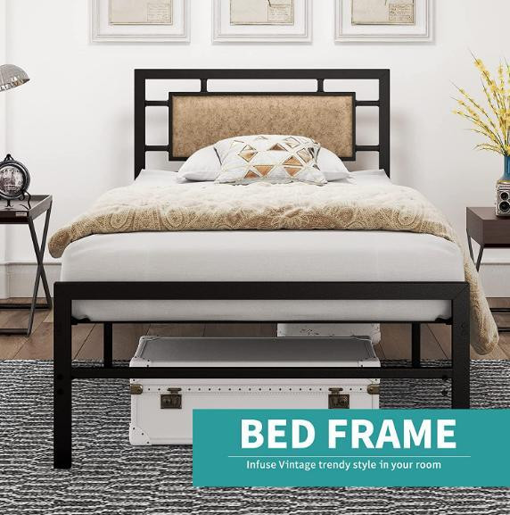 New In Box- MECOR METAL PLATFORM BED IN BLACK/BROWN-- TWIN in Beds & Mattresses - Image 3
