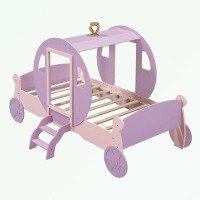 Zoomie Kids Twin size Princess Carriage Bed with Crown and Stair