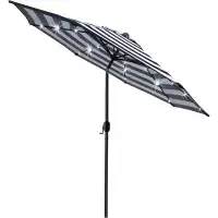 Ivy Bronx Solar 24 LED Lighted Umbrella With 8 Ribs Adjustment And Crank Lift System For Patio - Black And White