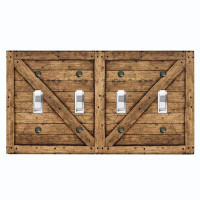 WorldAcc Metal Light Switch Plate Outlet Cover (Biege Fence Barn Door - Quadruple Toggle)