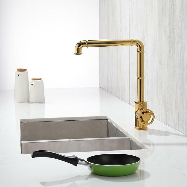 Industrial Gold 1-Hole Kitchen Faucet Pipe Faucet Brass Single Handle in Plumbing, Sinks, Toilets & Showers - Image 3