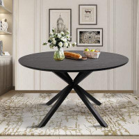 17 Stories 53" Round Dining Table for 4-6,With Faux Marble Tabletop & Pedestal Base