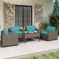 Wade Logan Avalisse 5-Piece Outdoor Conversation Set with Club Chairs and Coffee Table in Summer Fog Wicker
