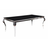 HomeRoots 80" Black and White Glass and Stainless Steel Dining Table