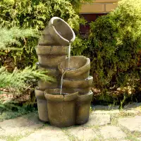 Ivy Bronx Petrey Resin Outdoor Stacked Pots Floor Fountain