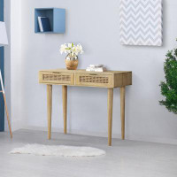 Bay Isle Home™ Rioux Natural AND Antique Brass 2-Drawer Writing Desk