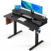 Inbox Zero Inbox Zero 48? X 24? Electric Standing Desk With 2 Drawers, C-Clamp Mount Compatible, Height Adjustable Compu