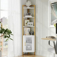 Mercer41 Mercer41 71" Tall Corner Bookshelf With Storage Cabinet, 6-Tier Heavy Duty Metal Frame Corner Bookcase For Livi