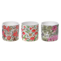 iH casadécor Ceramic Round Planters Tropical Floral - Set of 3