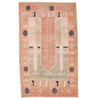 Home and Rugs Vintage Handmade 4X7 Beige And Pink Anatolian Turkish Tribal Distressed Area Rug