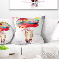 East Urban Home Portrait Girl with Umbrella Pillow