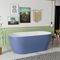 Mokleba Colour 59" L x 28" W Lozenge Texture Freestanding Soaking Acrylic Bathtub with Chrome Drain