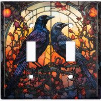 WorldAcc Metal Light Switch Plate Outlet Cover (Halloween Spooky Raven Birds - Double Toggle)