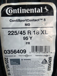 4 Brand New Continental ContiSportContact 5 225/45R18 XL Summer tires $100 REBATE!!! *** WallToWallTires.com ***