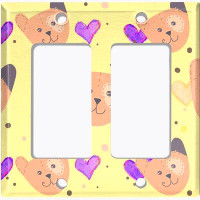 WorldAcc Metal Light Switch Plate Outlet Cover (Teddy Bears Pink Hearts Yellow - Double Rocker)