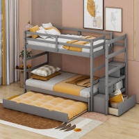 Harriet Bee Heydy Kids Twin Over Twin/Irregular King Bunk Bed with Trundle with Drawers