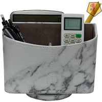 GN109 Leather Remote Control Holder 360 Degree Spinning , Desk Organizer For TV Remote Controllers, Caddy ,Pen,Calculato