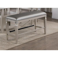 Rosdorf Park 1-Pc Modern Glam Counter Height Bench Upholstered Seat Sparkling Embellishments Silver Champagne Grey Finis