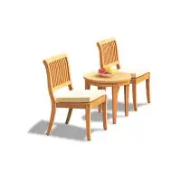 Teak Smith 3Pc Grade-A Teak Wood Dining Set 23.5" Noida Round Side Table & 2 Arbour Stacking Armless Chairs