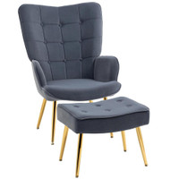 MODERN ACCENT CHAIR WITH OTTOMAN, UPHOLSTERED ARMCHAIR WITH FOOTREST