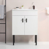 Hokku Designs 24" Bathroom Vanity With Metal Leg,With Ceramic Basin,Two Soft Close Cabinet Doors, Solid Wood,Excluding F