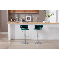 GOODSILO Bar Stools,with Chrome Footrest and Base Swivel Height Adjustable Mechanical Lifting Velvet