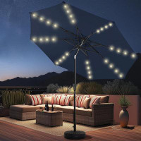 Arlmont & Co. 9ft Solar Patio Umbrella - Solar Lights LED Lighted Outdoor Market Table Umbrella