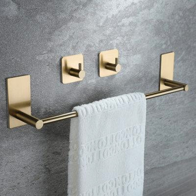 Co-t Gold Towel Bar - Self Adhesive Towel Holder + 2 Packs Towel Hooks Bathroom Accessories, 16-Inch Towel Rack For Bath in Other