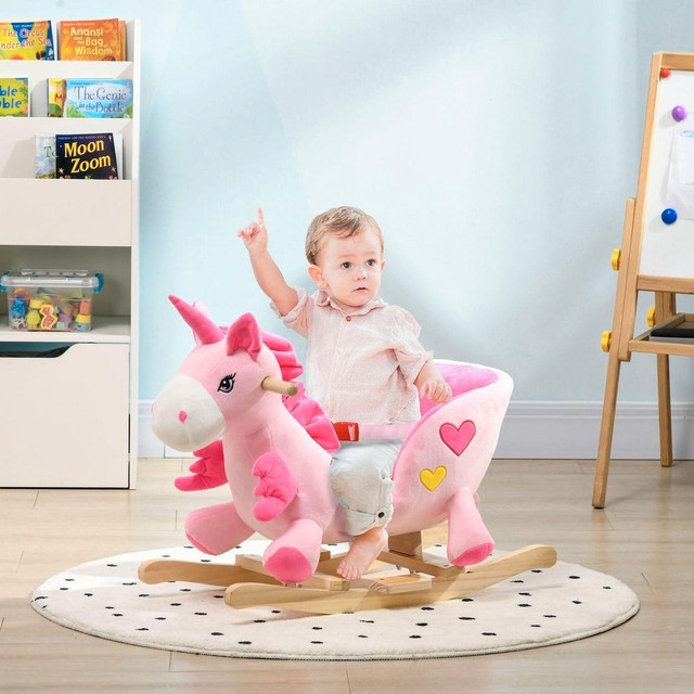 BABY ROCKING HORSE RIDE ON UNICORN WITH SONGS, TODDLER ROCKER TOY WITH WOODEN BASE SEAT SAFETY BELT FOR 1.5-3 YEAR OLD, in Toys & Games - Image 2