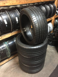 18 inch STAGGERED SET OF 4 USED SUMMER TIRES 225/40R18 92Y AND 255/35R18 94Y MICHELIN PILOT SUPER SPORT TREAD LIFE 95%