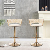 Mercer41 Classic design two Bar Stools with Low back and Chrome Footrest for bars, living rooms