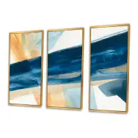 Design Art Indigo Panel I - Modern & Contemporary Framed Canvas Wall Art Set Of 3
