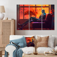 Design Art Stylish Humanoid Android Sitting On Couch I - Robot Canvas Art Print Set