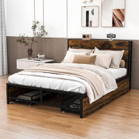 17 Stories Vivenne Metal 4 Drawers Full Platform Bed With Sockets and USB Ports