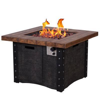 Loon Peak 23.8" H X 34.5" W Magnesium Oxide Propane Gas Fire Pit Table With Lid, Weather Cover in BBQs & Outdoor Cooking