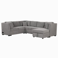 Latitude Run® 108.6" U-Shaped Sectional Sofa Pull Out Sofa Bed With Two USB Ports, Two Power Sockets, Three Back Pillows