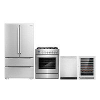 Cosmo Cosmo 4 Piece Kitchen Appliance Package with French Door Refrigerator , 30'' Gas Freestanding Range , Built-In Dis