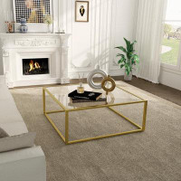 Mercer41 Gold Coffee Table Glass Modern Coffee Tables For Small Space Simple Square Center Table For Living Room Home Of