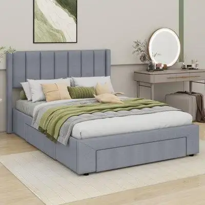 Latitude Run® Full Size Upholstered Platform Bed With One Large Drawer In The Footboard