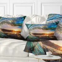 Made in Canada - East Urban Home Designart 'Coloured Ocean Waves Falling Down' Modern Seashore Throw Pillow