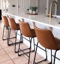 Mid Century Leather Kitchen Dining Accent Chairs Bar Stools Barstools